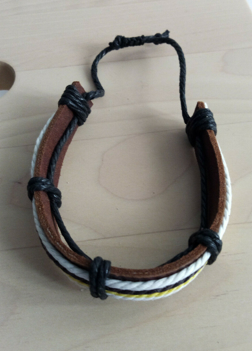 Brown Leather and Cotton Mens Womens Bracelet Anklet Wristband