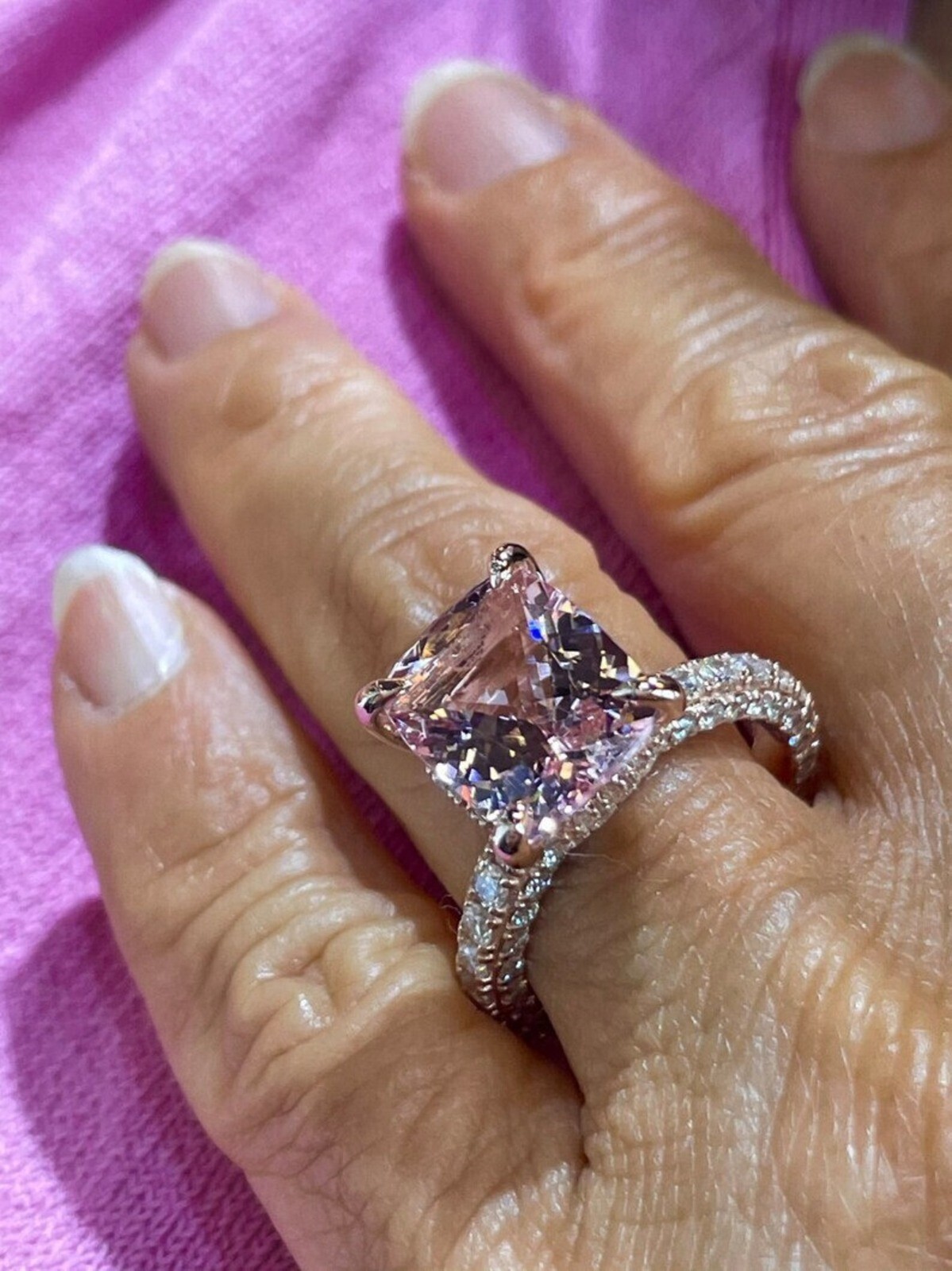 Silver Engagement Ring Morganite Art Deco Bridal’s Wedding Ring Gift For Her