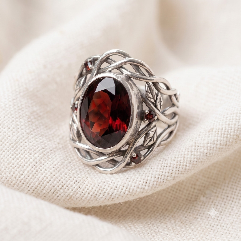Oval Amethyst Ring, Nature Inspired Sterling Silver Leaf Band, Handmade Jewelry