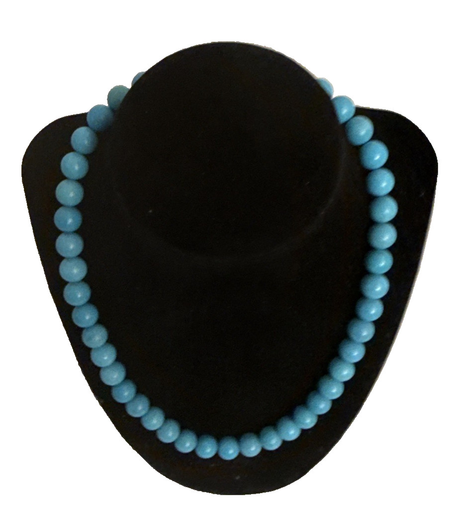 Turquoise Gemstone Bead Necklace Blue Round Stone Beaded Unbranded 18″