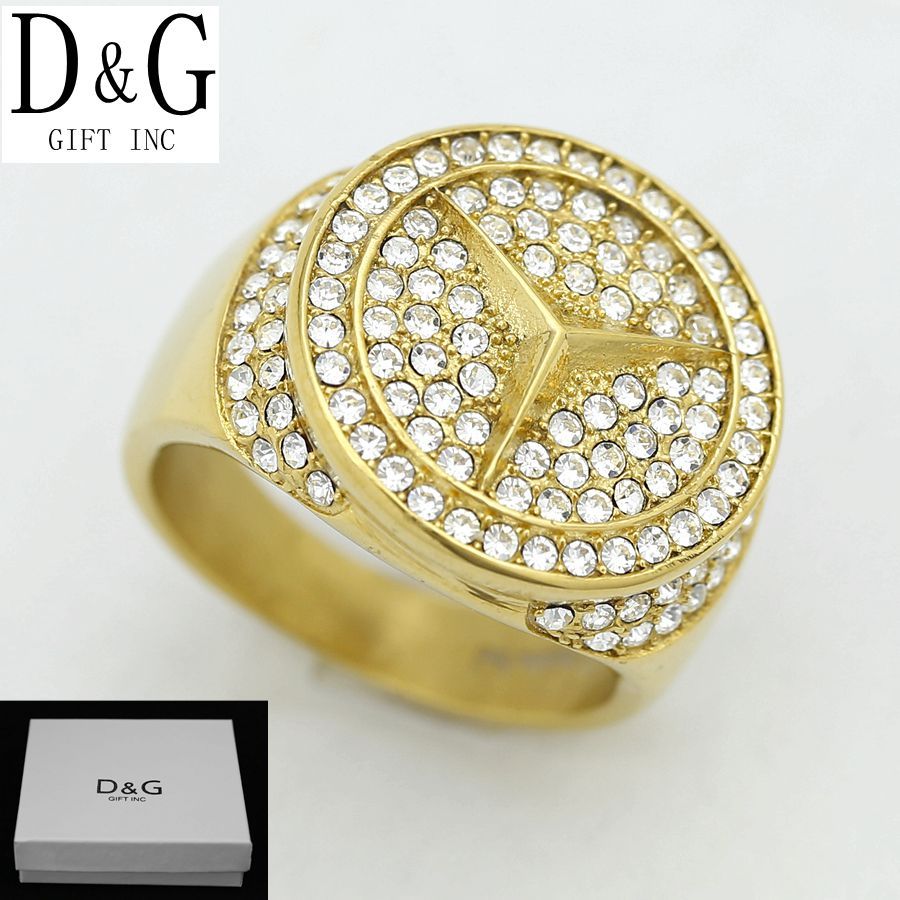 DG Men’s Stainless Steel.Cubic Zirconia Gold plated Ring #7 8,9,10,11,12 13 Box