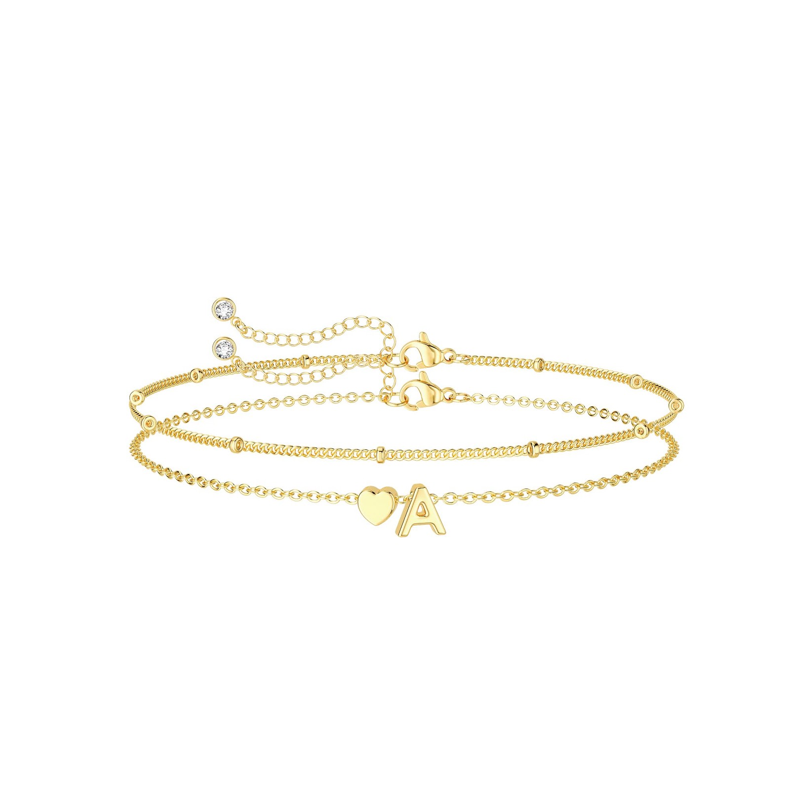 Dainty Initial Heart 14K Gold Plated Bracelets for Women Trendy, Letter Charm…