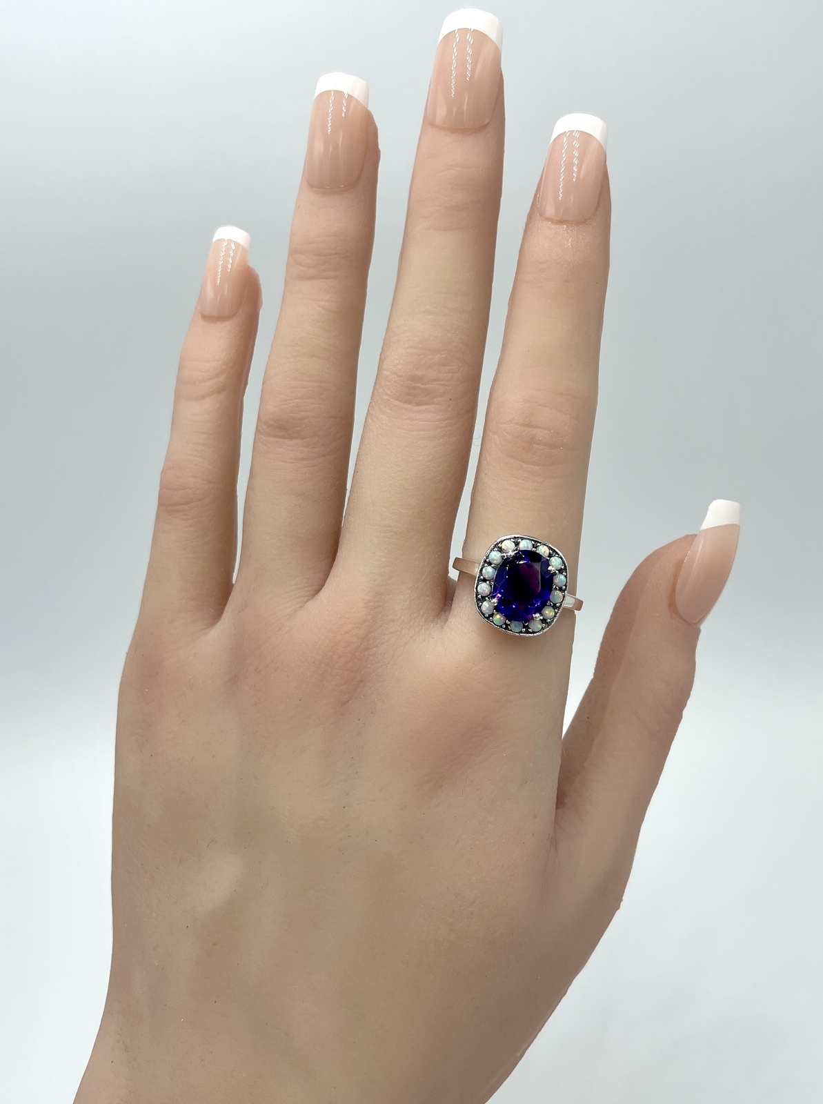 ART DECO STYLE 2.50 CT LAB-CREATED AMETHYST OPAL 925 STERLING SILVER RING #1086