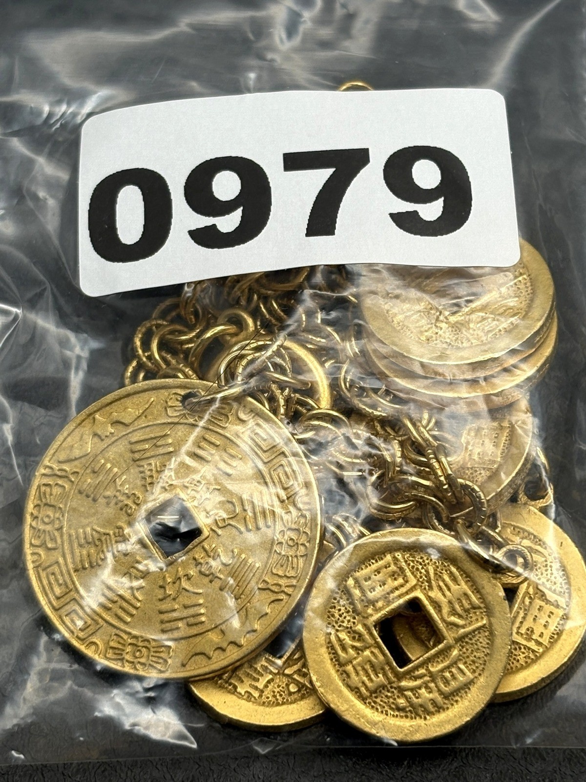 VTG Gold Tone Chinese Asian Style Coin Bib Charm Necklace Statement 23” Long