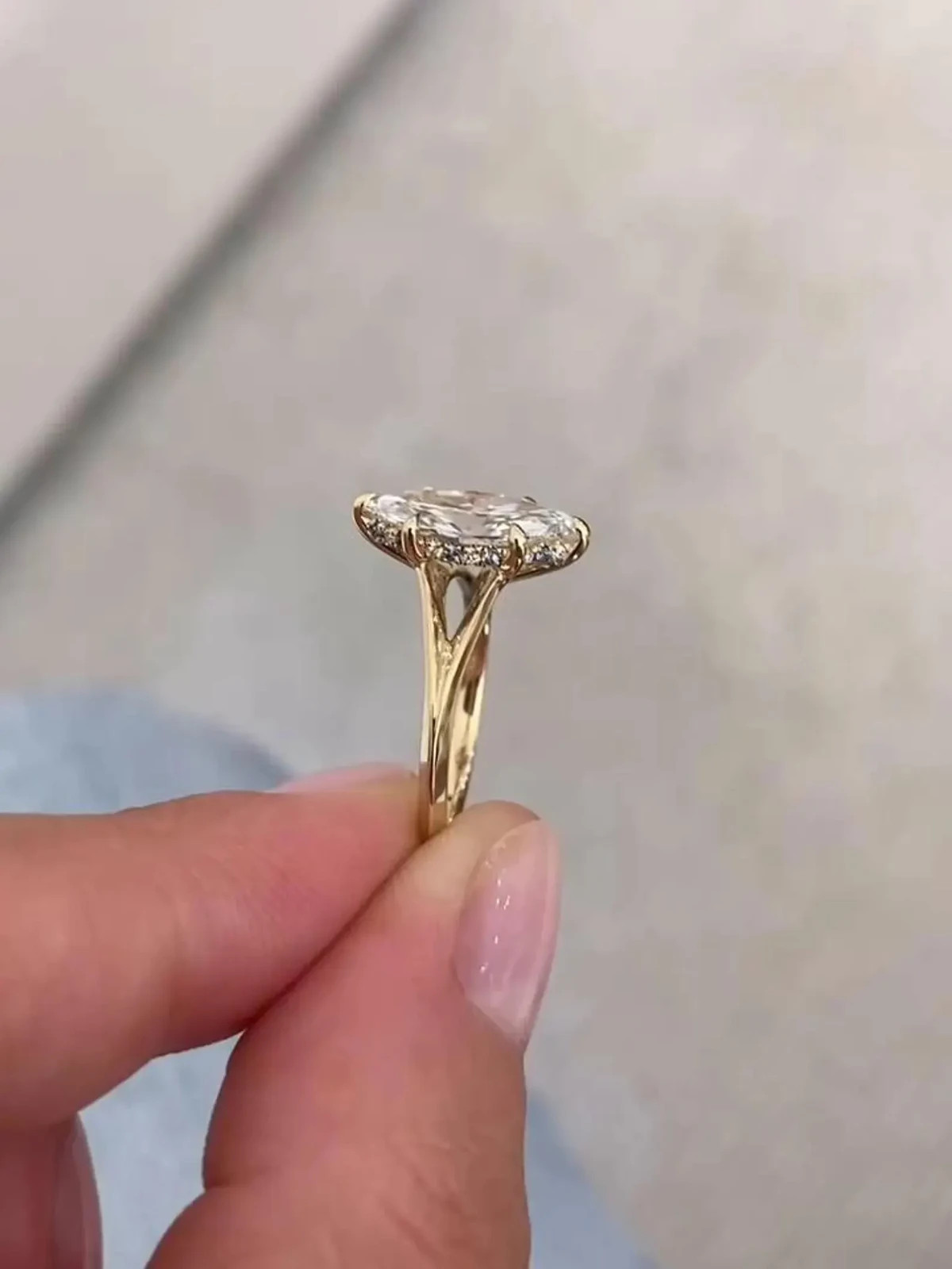 1.50CT Marquise Moissanite Solitaire Engagement Ring, Split Shank Solitaire Ring