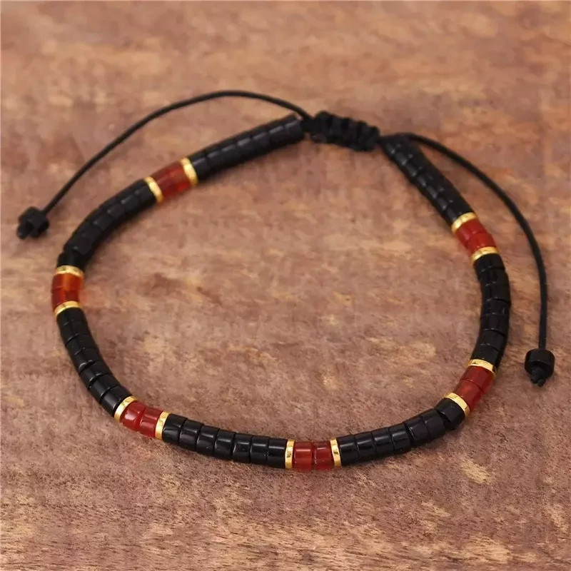 Black Onyx & Carnelian Stone Bead Bracelet Healing Protection Woman Man Bracelet