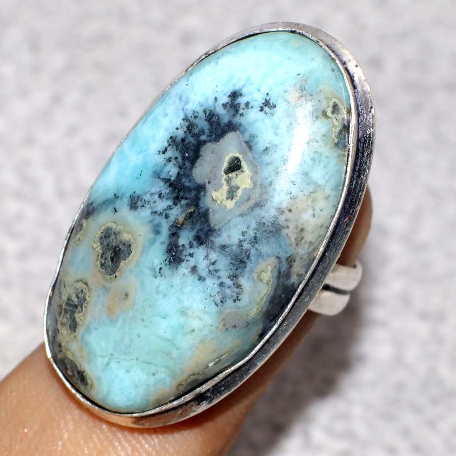Massive Marine Blue Dendritic 925 Silver Plated Ring US 5 New Year Vibes JW