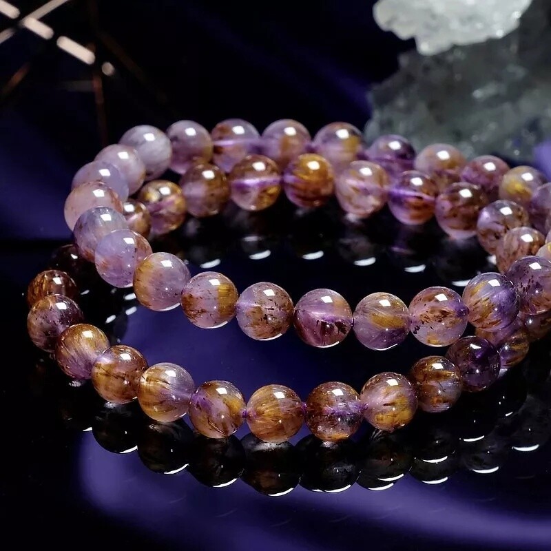 Super Seven 8mm Purple Quartz Round Bead Balance Healing Women Men Bracelet Gift