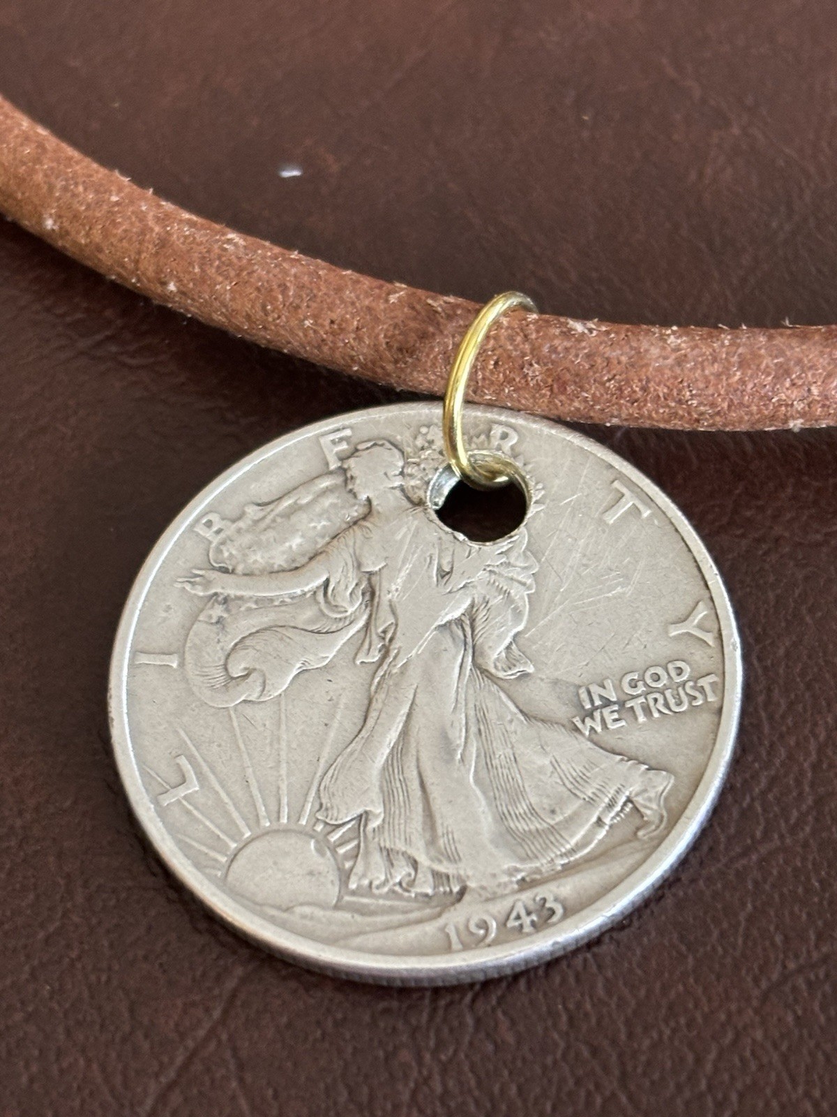 Lovely 1943 Silver Walking Liberty Half Dollar on a Thick Leather Cord