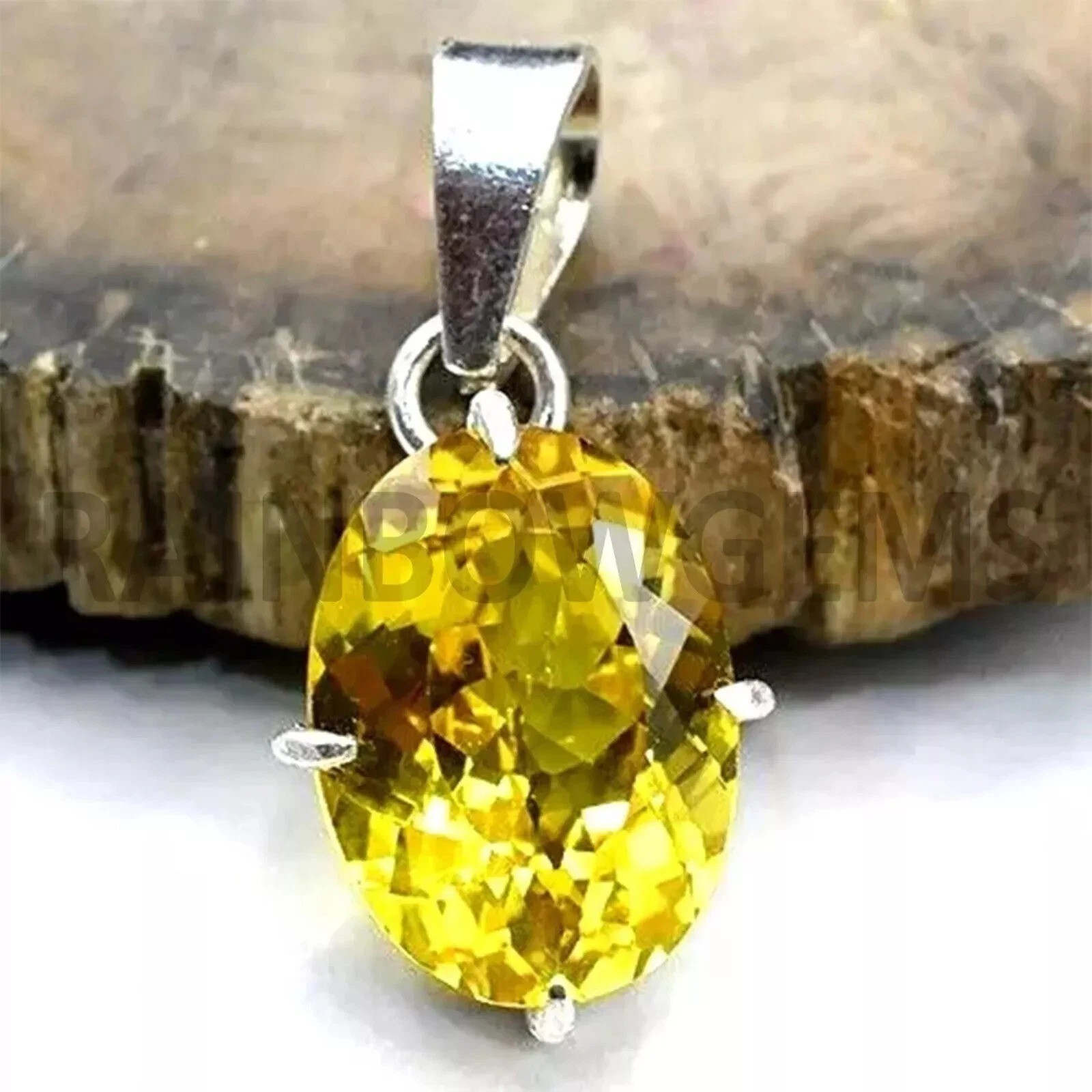 28.27 CT Natural Certified Yellow Sapphire Gemstone 925 Solid Silver Pendant