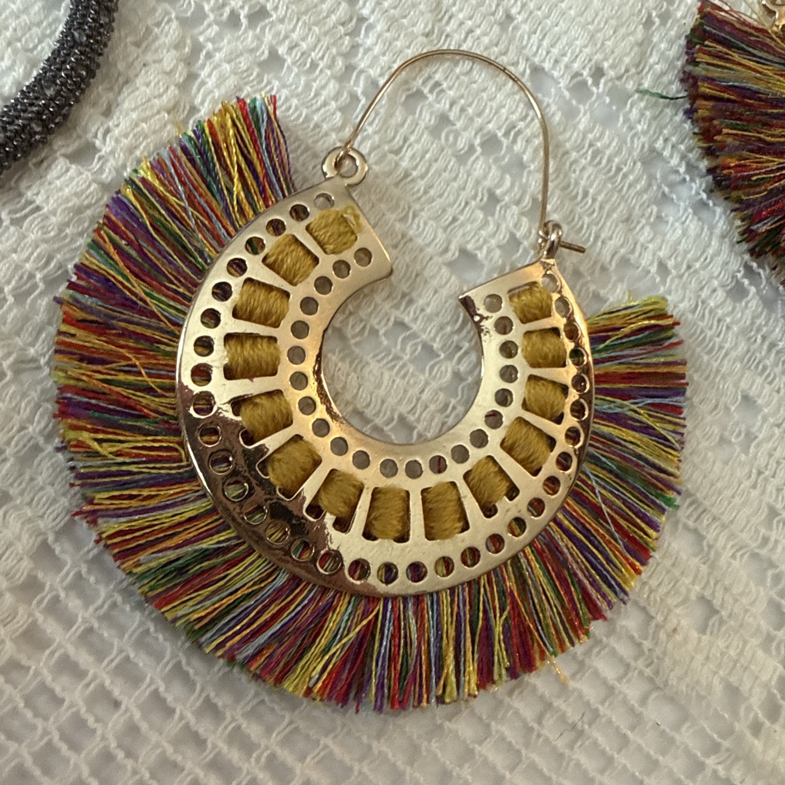 Fashion Earrings Lot Boho Fringe Texture Hoops Teal Acrylic Metal Rectangle 4 Pr