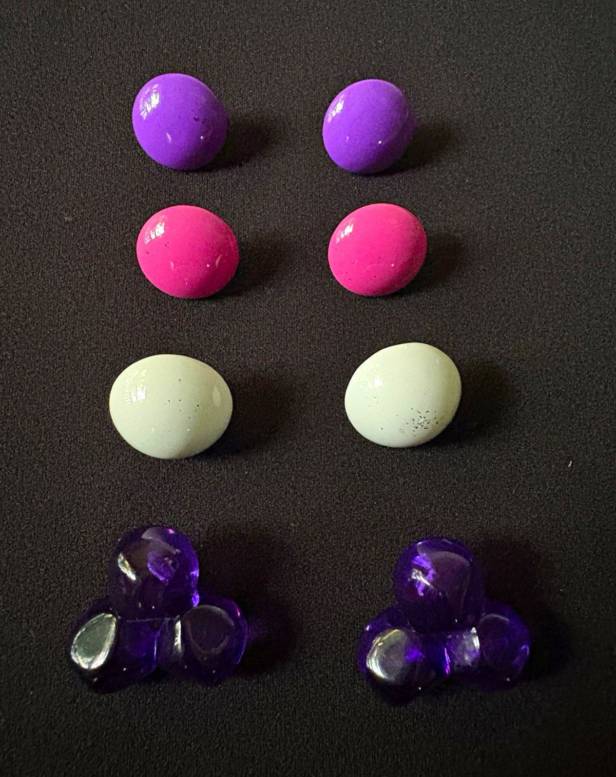 Mixed Lot Plastic Retro Earrings, Purple Pink White, Pierced