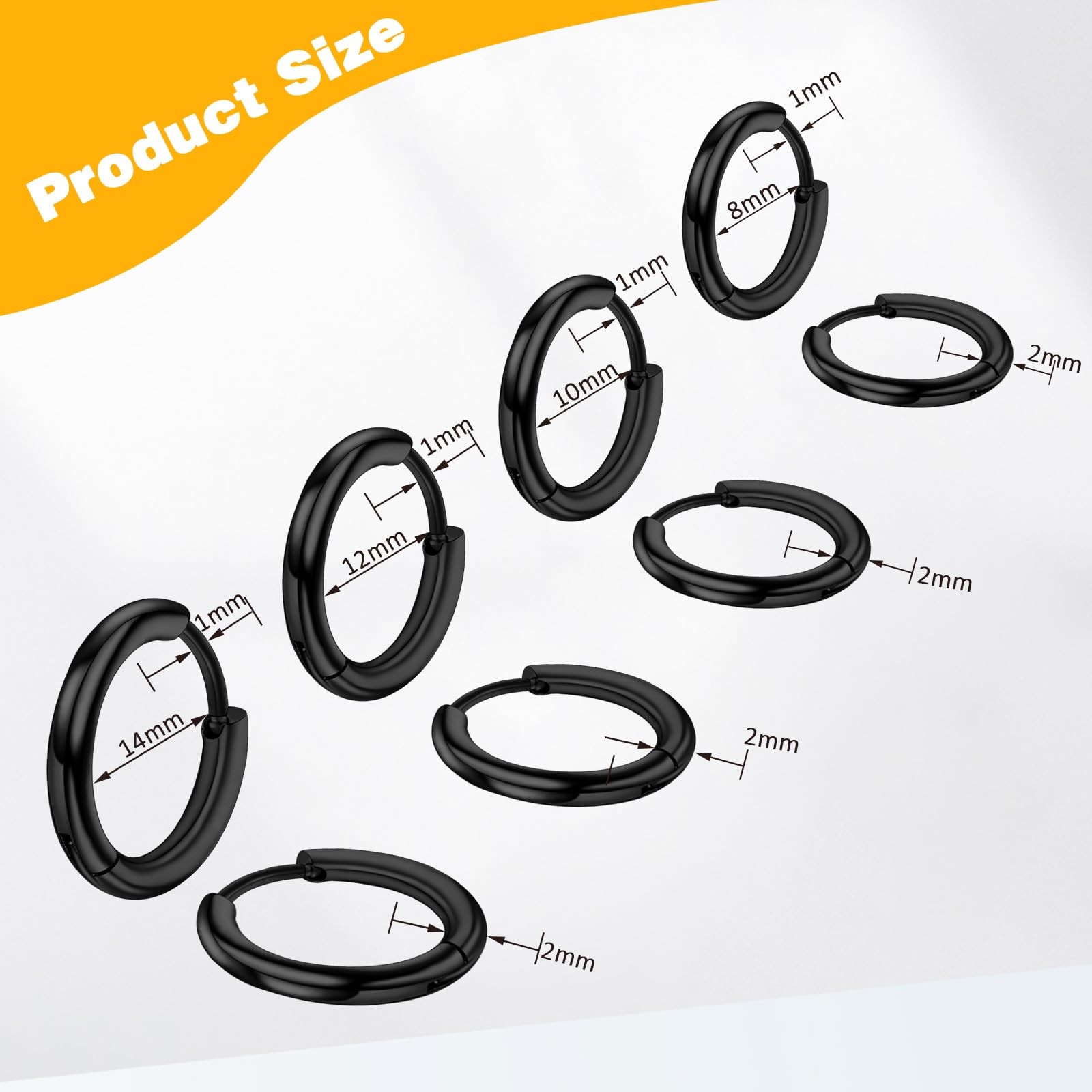 4 Pairs Hoop Earrings for Men 316L Surgical Steel Hoop Earrings 8mm 10mm 12mm…