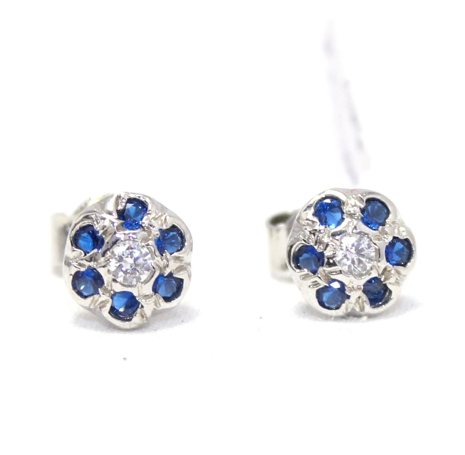 Stud Earrings 925 Sterling Silver Blue Hydro & Zircon Handmade Gift