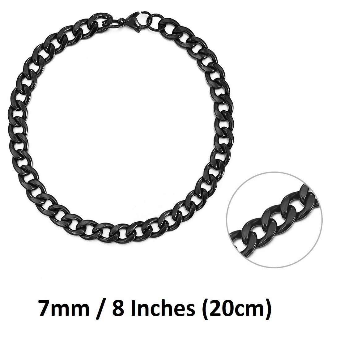 *UK Shop* STAINLESS STEEL BRACELET 7MM 8 INCH / 20CM BLACK CURB MENS CUBAN CHAIN