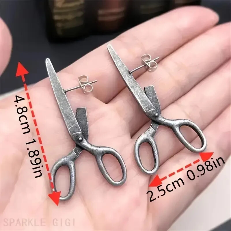 Pair of Rustic Chic Scissors Shaped Earrings Studs Halloween and Parties