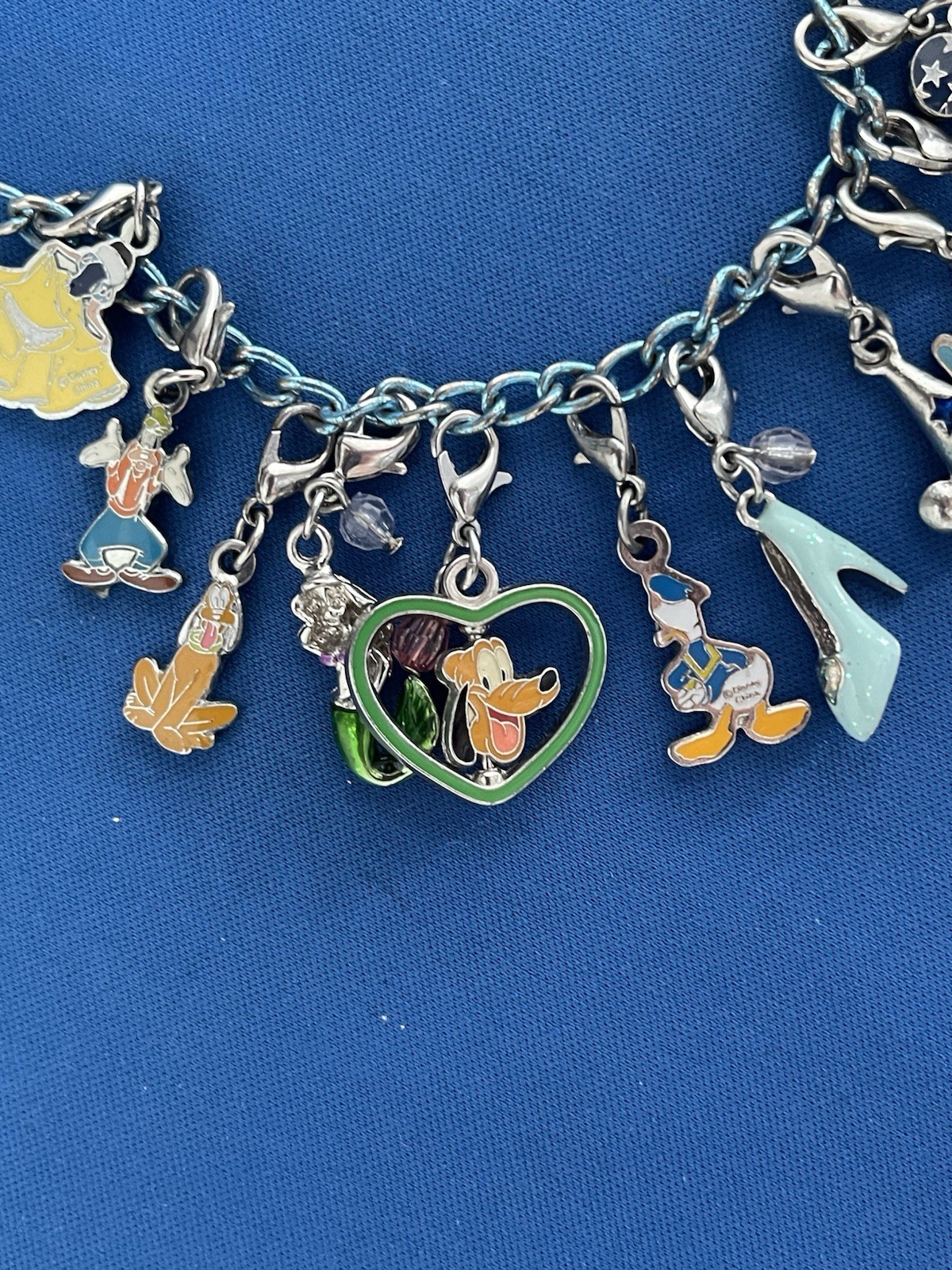 Disney World Blue Chain Charm Bracelet China Mickey Souvenir Gift Minnie