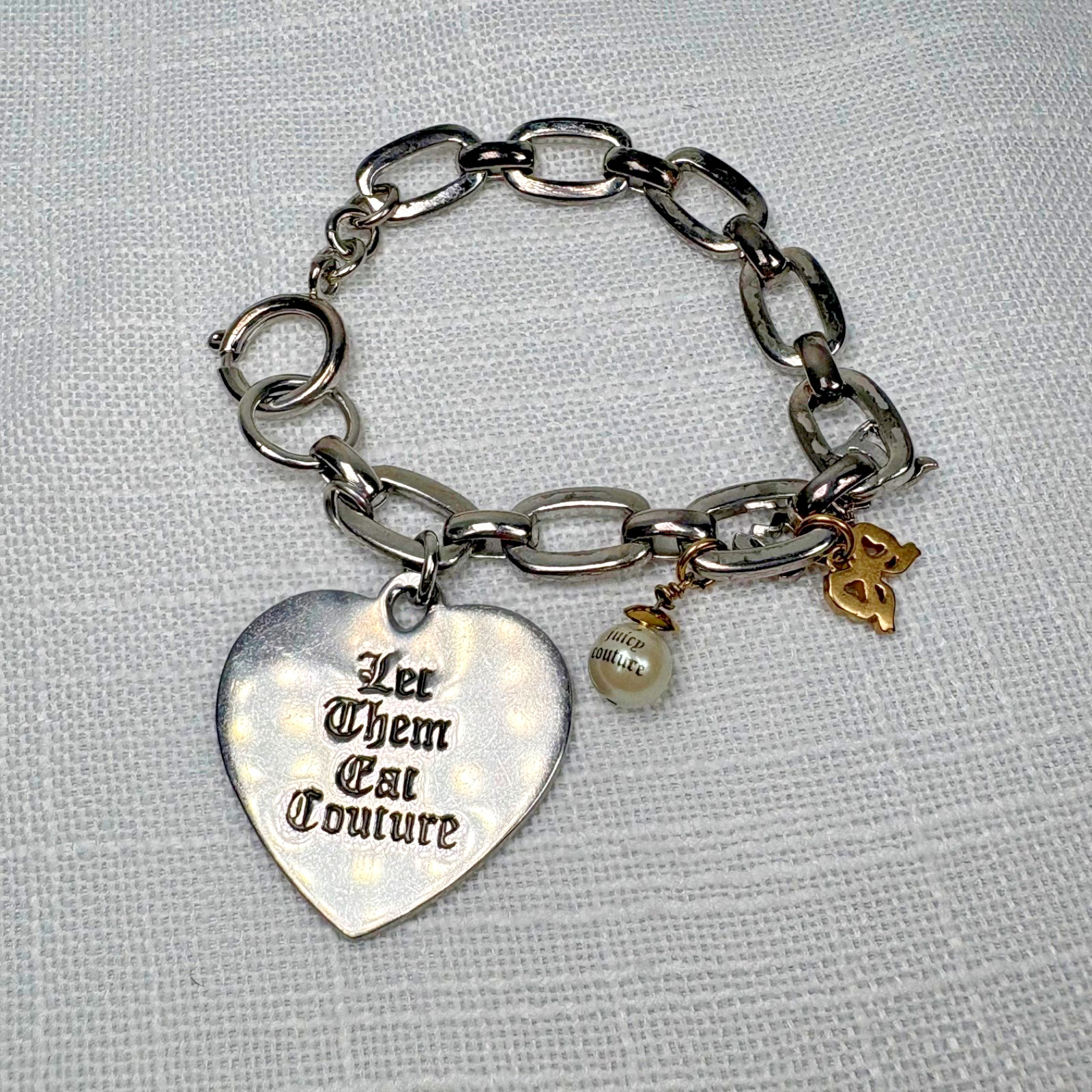 Y2K Juicy Couture Heart Charm Bracelet Silver And Gold Tone Charms Let Them Cat