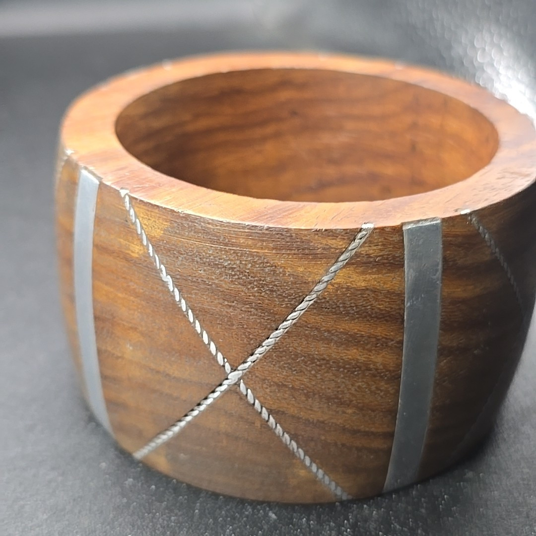 India 2″ Bangle Bracelet Wood & Metal 2.5″ Diameter Thick Antika New