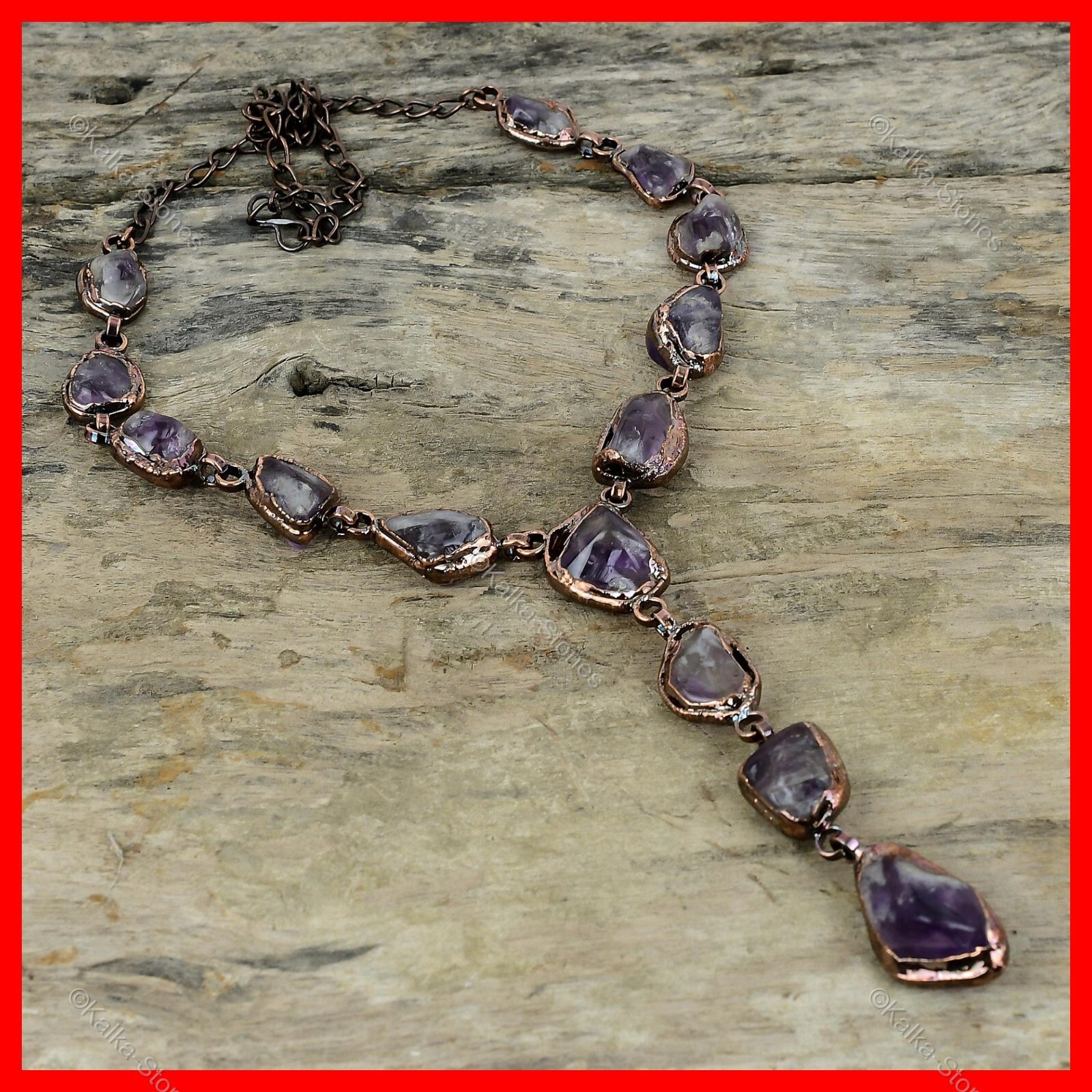 Copper Super 23 Amethyst Rough Stone Ethnic Chain Electroformed Necklace Jewelry