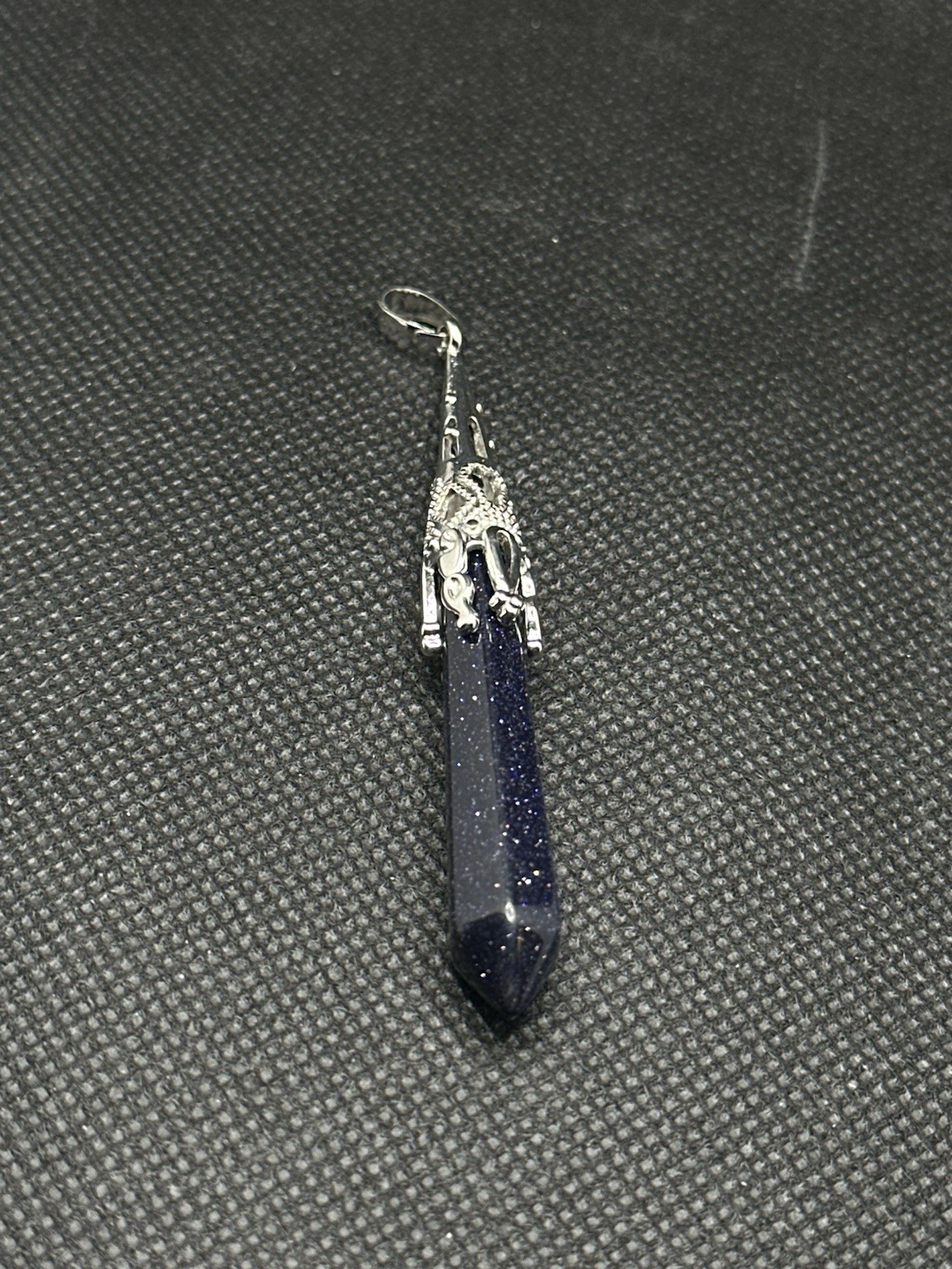 Silver Tone Man-Made Sparkly Blue Sandstone “Stone of Ambition” Romance Pendant