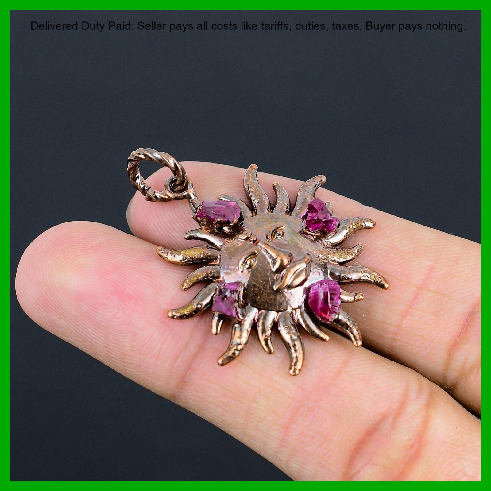 Copper Pink Tourmaline Rough Stone Electroformed And Sun Wife Pendant Jewelry