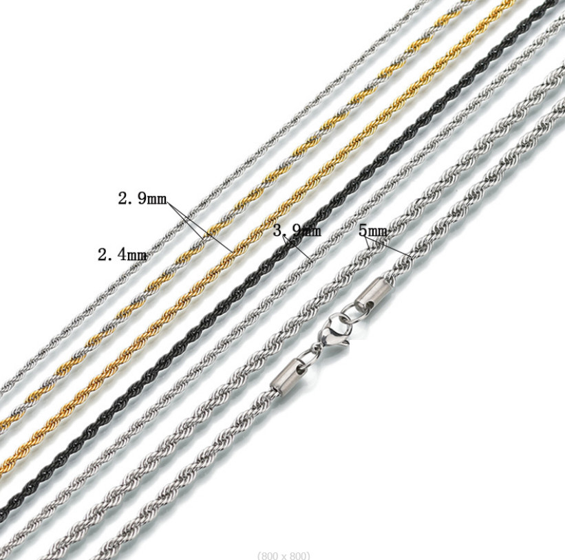 Silver Gold Black Plated Stainless Steel Diamond Cut Rope Chain Necklace 20-24″