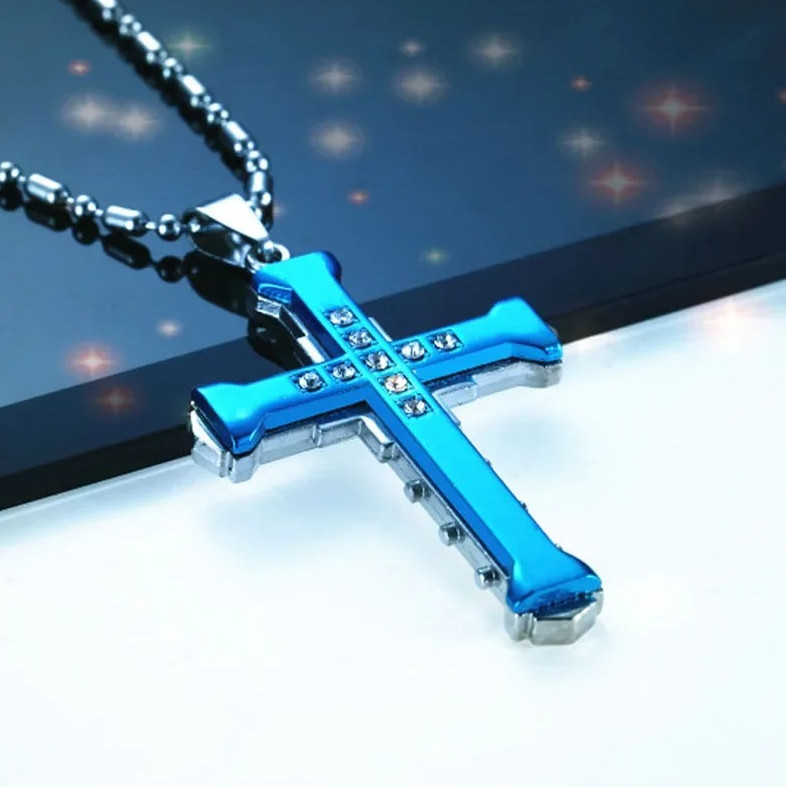 1pc Crystal Cross Pendant Necklace Stainless Steel Jewelry Gift – NEW