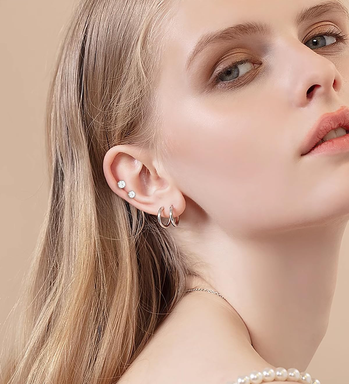 Surgical Steel Flat Back Earrings Set for Multiple Piercing Sensitive Ears,Sterl