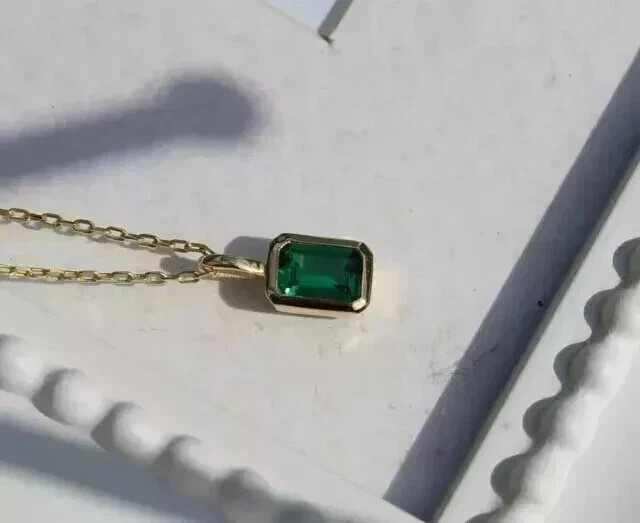 2Ct Emerald Cut Simulated Green Emerald Solitaire Pendant 14K Yellow Gold Plated