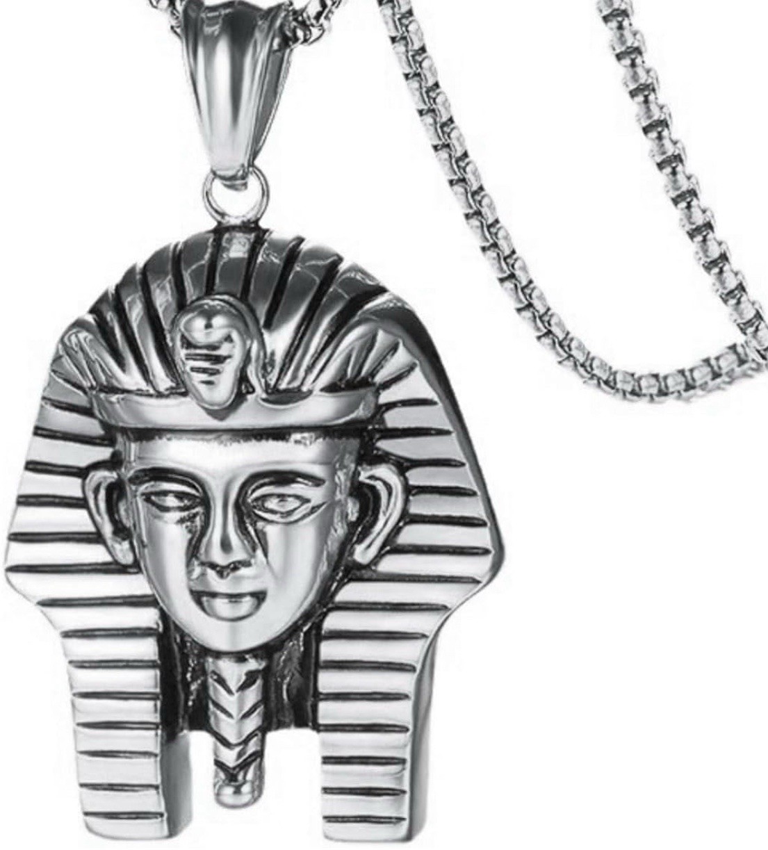 Hip Hop Punk Egyptian Pharaoh Head Portrait Amulet Necklace-Silver Color