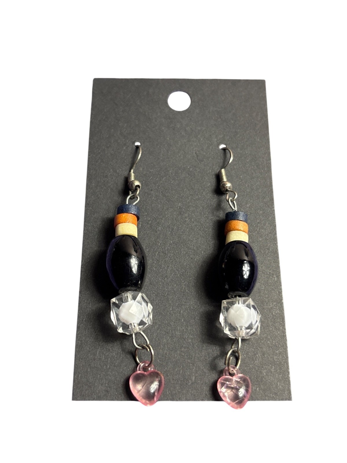 Boho Funky Mixed Materials Bead Dangle Earrings Wooden Glass Plastic 2.25 inches