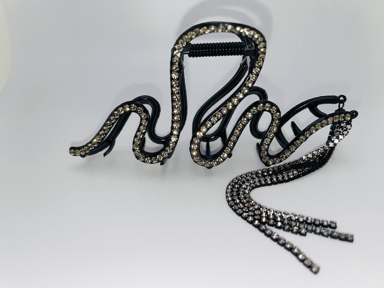 Crystal Hair Clip Rhinestone Large Snake Hair Claw Tassel Chain Flash Clamp Pin