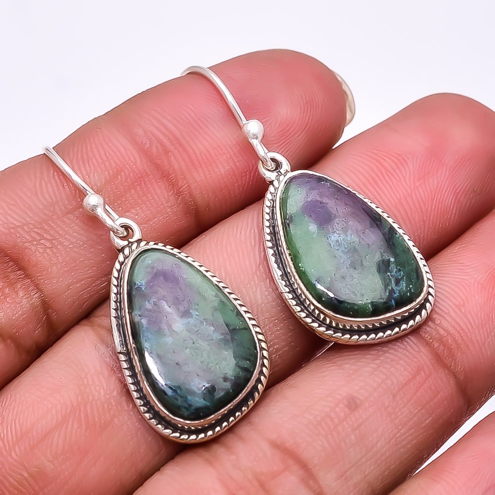 Ruby With Zoisite 925 Sterling Silver Earring 1.56″ E58, Christmas Gift