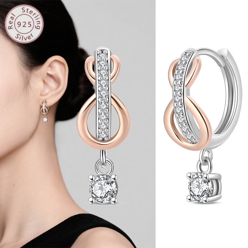 KUNSIR Sterling Silver Minimalist Infinity Hoop Earrings Women CZ Drop Earrings