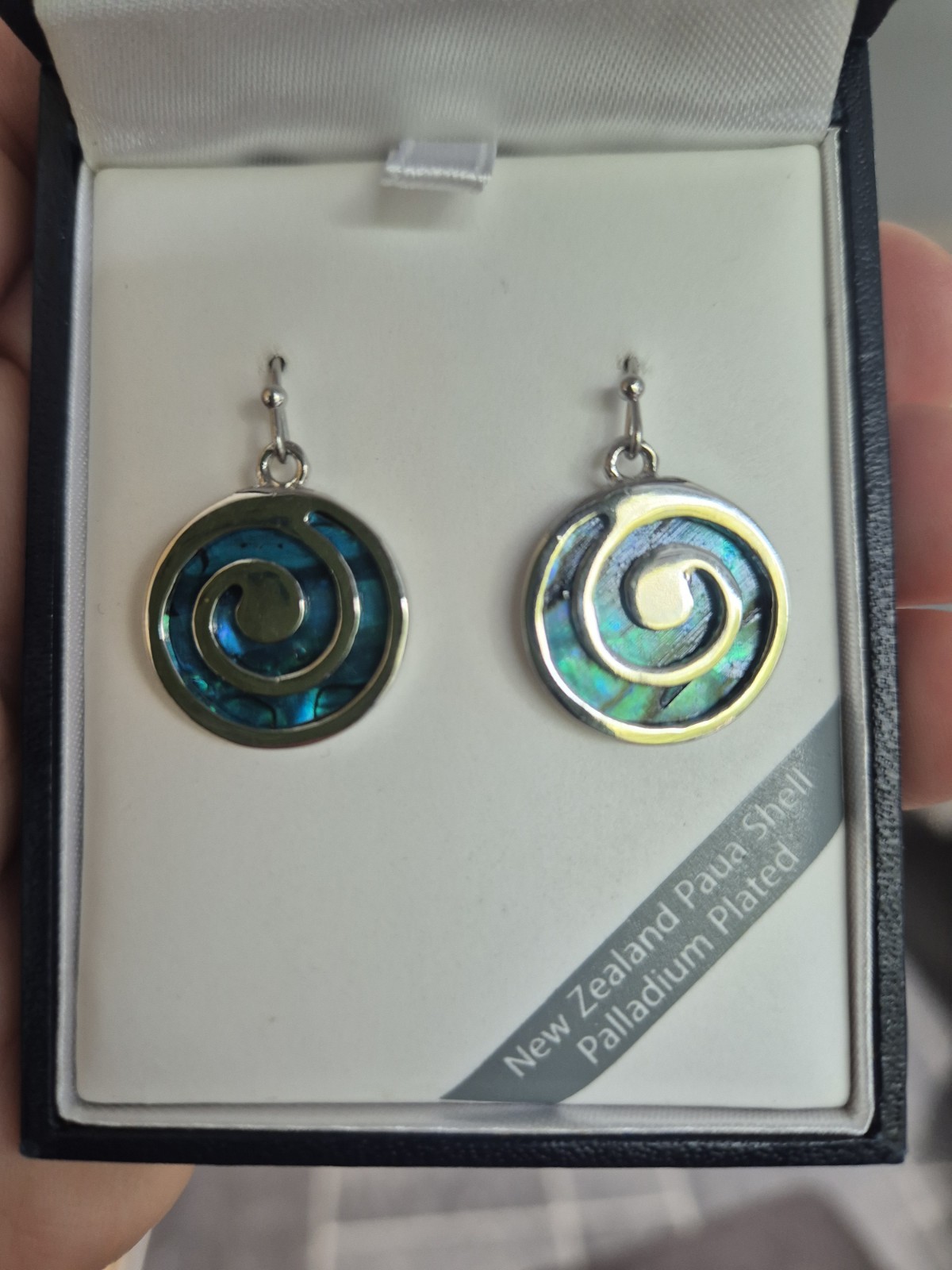 Aqua Blue Paua Shell Earrings Silver Palladium Plate New Zealand Stunning Gift