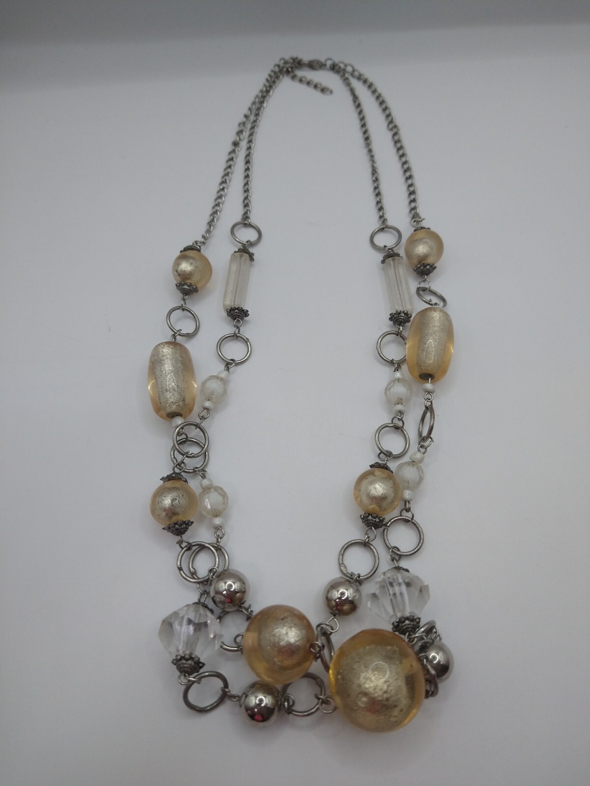 Necklace y2k metal glass silver tone retro Christmas Cottagecore Statement