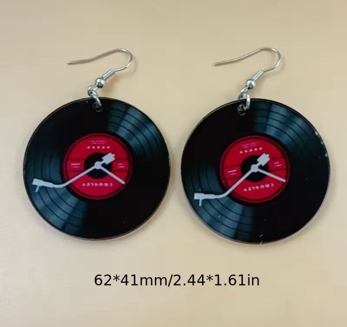 Music Record Earrings. Fashion Music Earrings, Faux Vinyl Records Earrings.