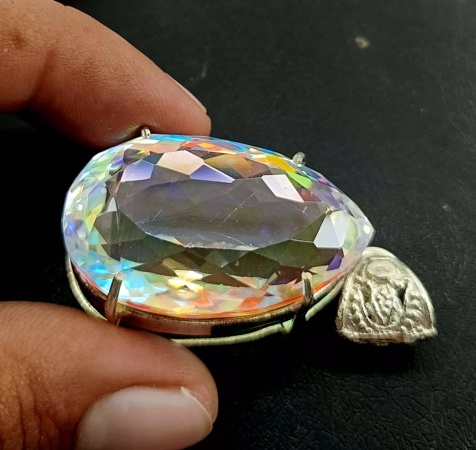 Mystic Topaz Pear Cut 100 Ct 925 Solid Silver Natural Rainbow Pendant Gemstone
