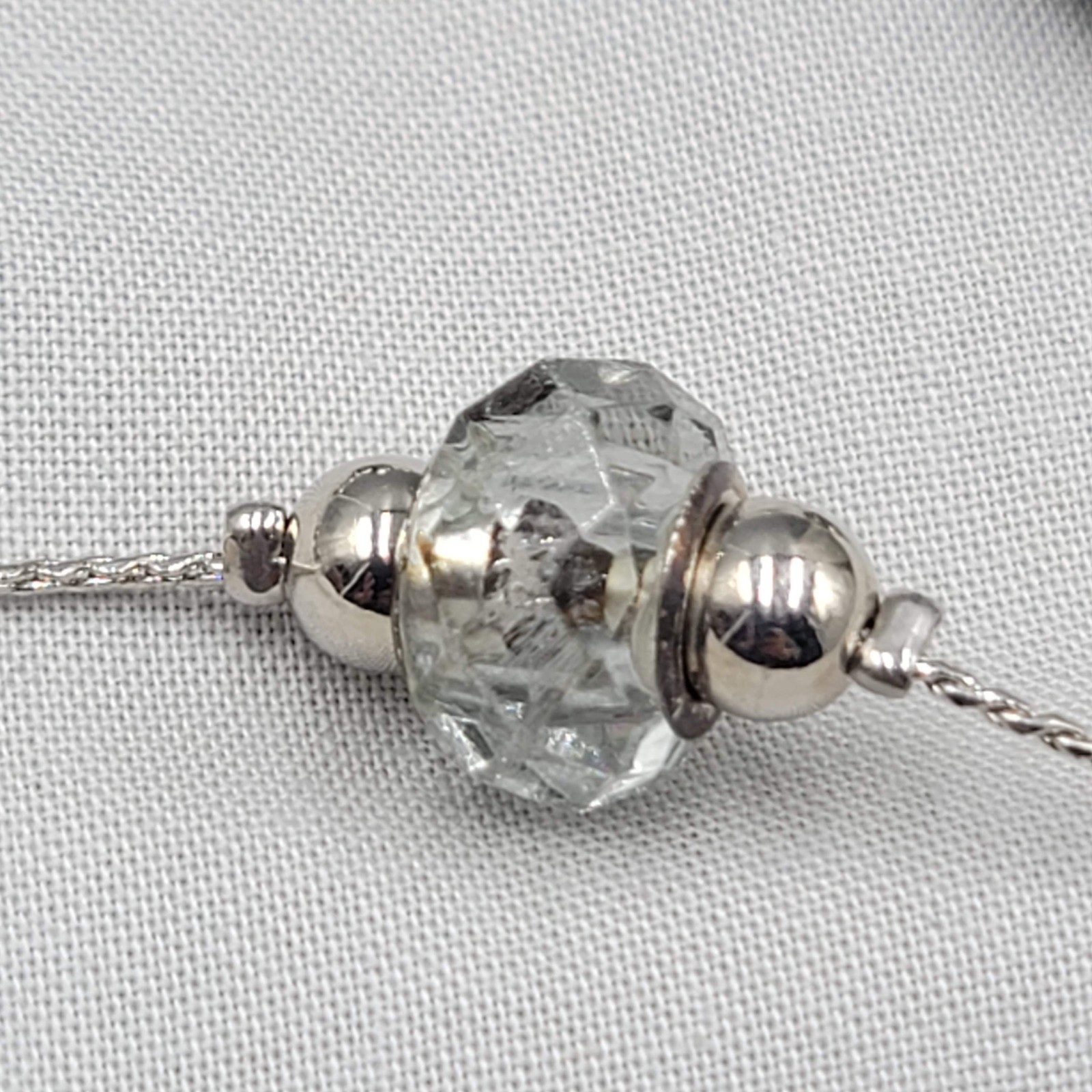 Signed Station Necklace Silver tone Glass Long 36 in