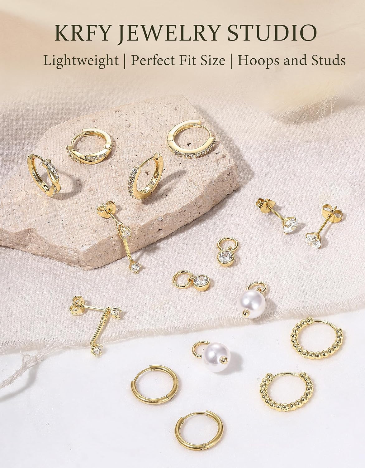 Gold Hoop Earrings for Women 14K Plated Stud Earring Set Dainty Small Hoops Jewe