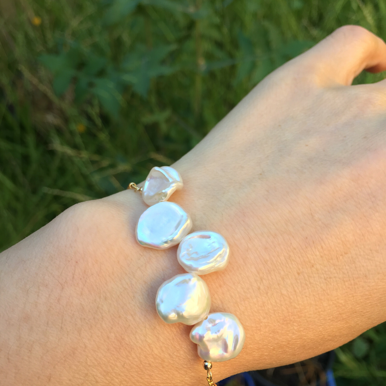B19 Lovely High luster White Baroque freshwater Pearl 14KGF18+5cm Bracelet