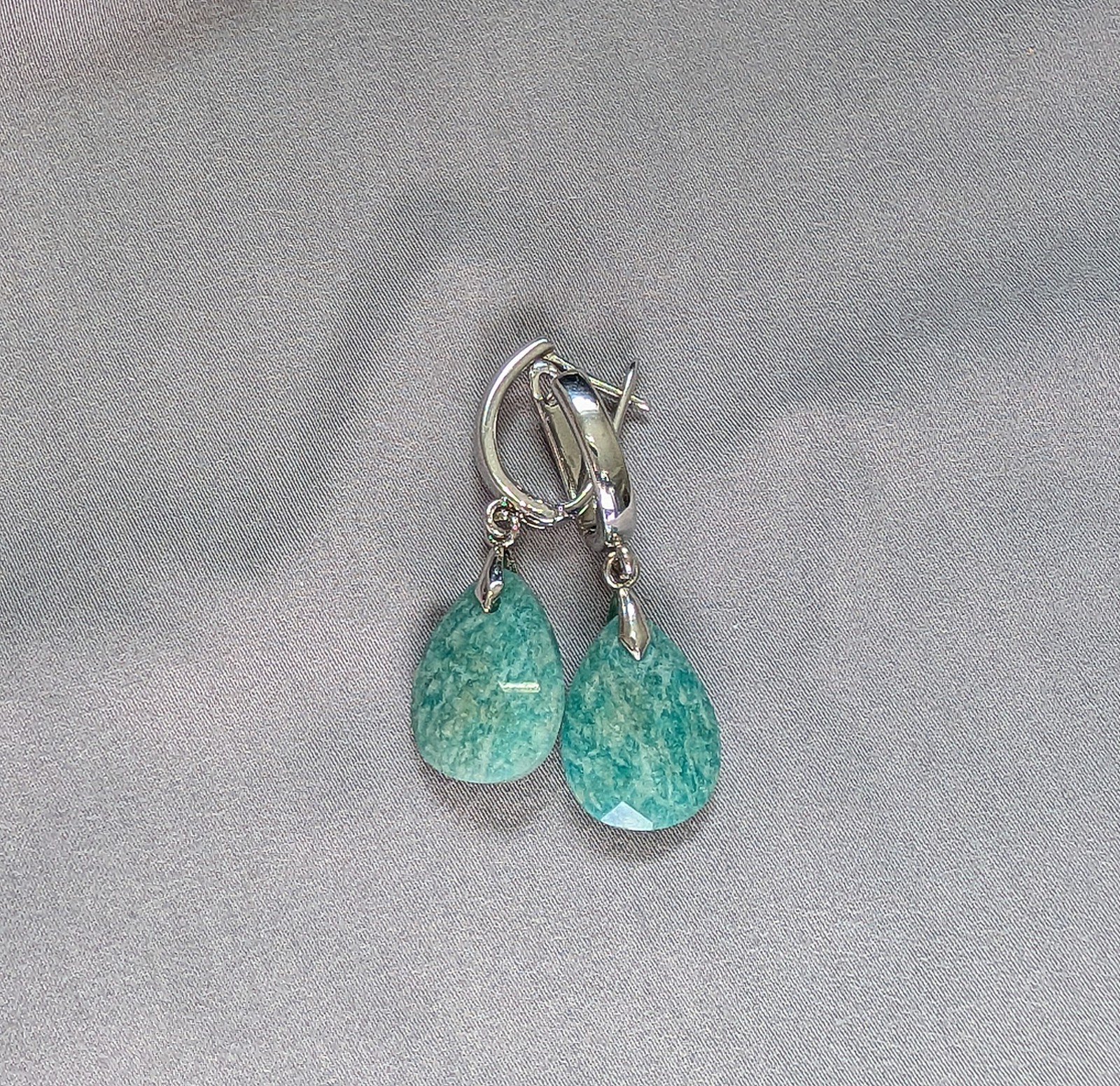 Amazonite Earrings, Sky River Stone, Natural Stone Dangle Drop Earrings, Handmad