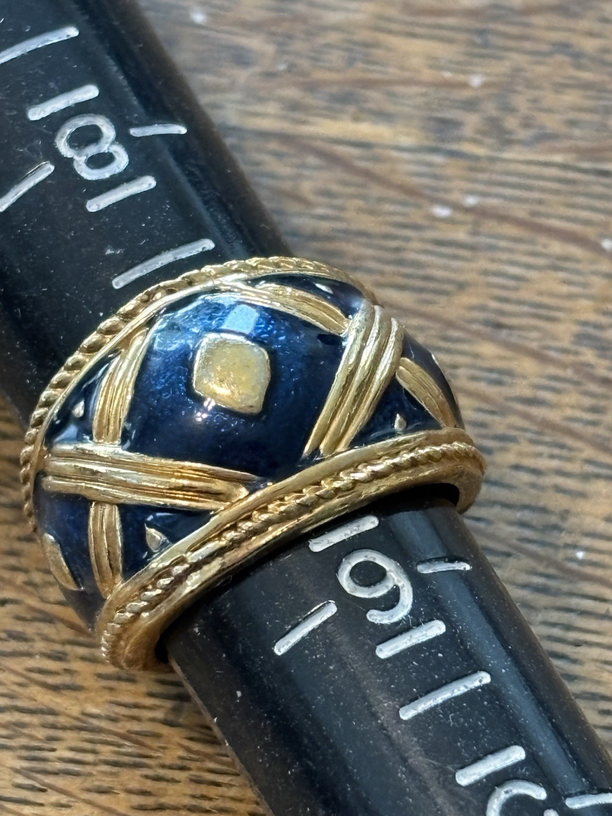 Navy Enamel Gold Tone Wide Dome Ring Size 7