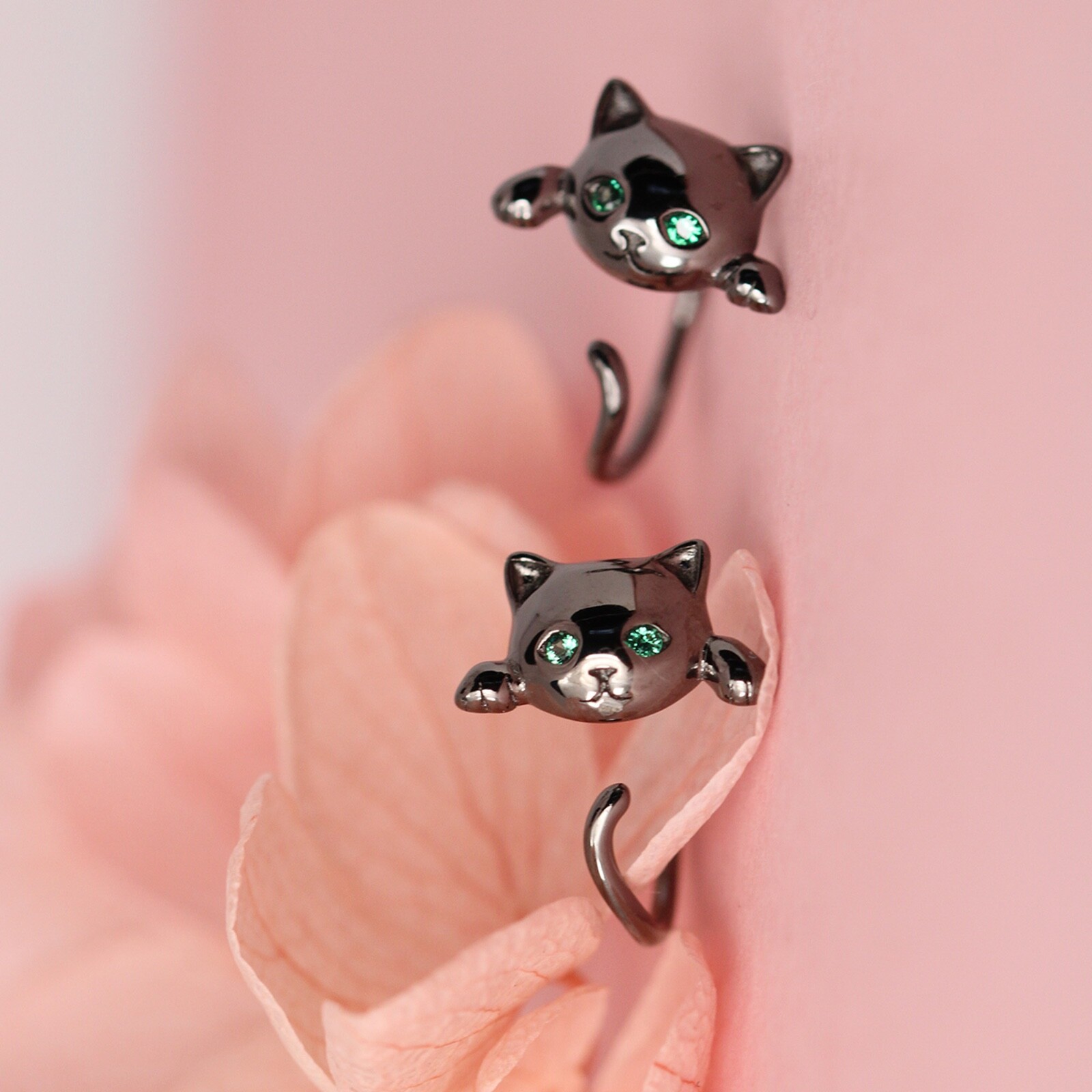 925 sterling silver hanging funny cat wrap earrings, funny cat animal earrings