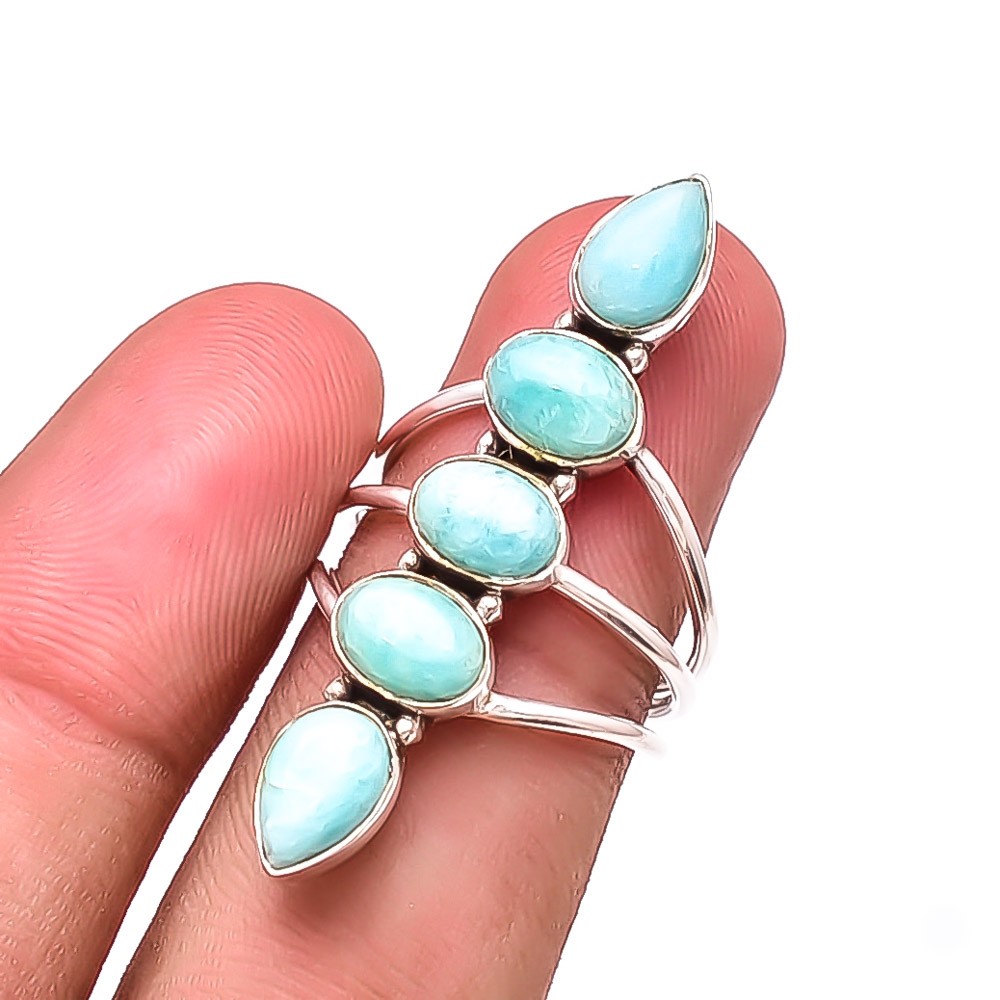Amazonite – Peru Five Stone Designer 925 Sterling Silver Handmade Ring S.8 R5