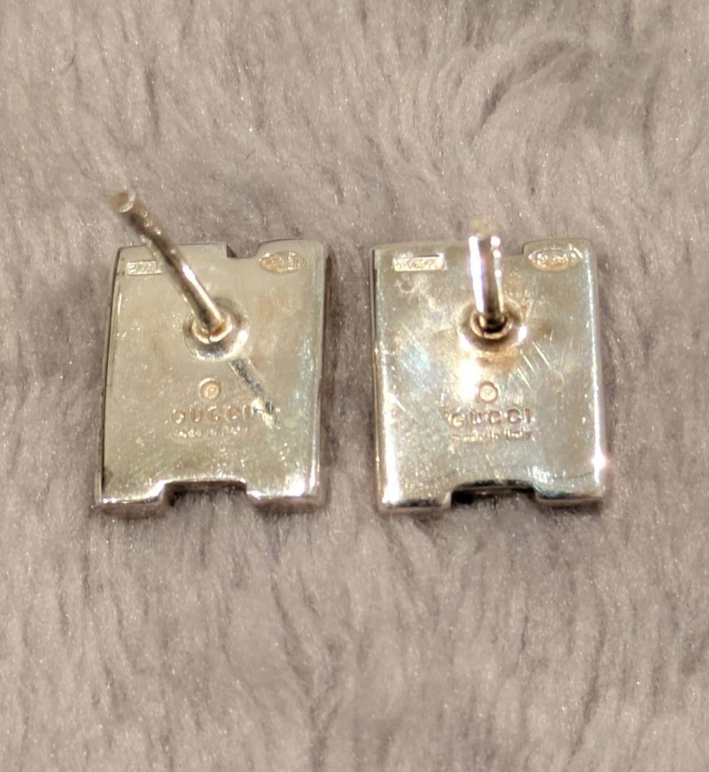 GUCCI Square Plate Earrings Silver 925 G Logo Motif Stud Type 0.8cm x 1.1cm