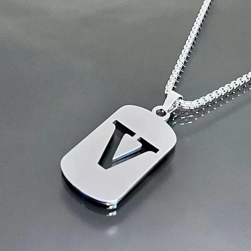 Fashion Punk A-Z Initial Tag Letter Stainless Steel Pendant Necklaces for Men