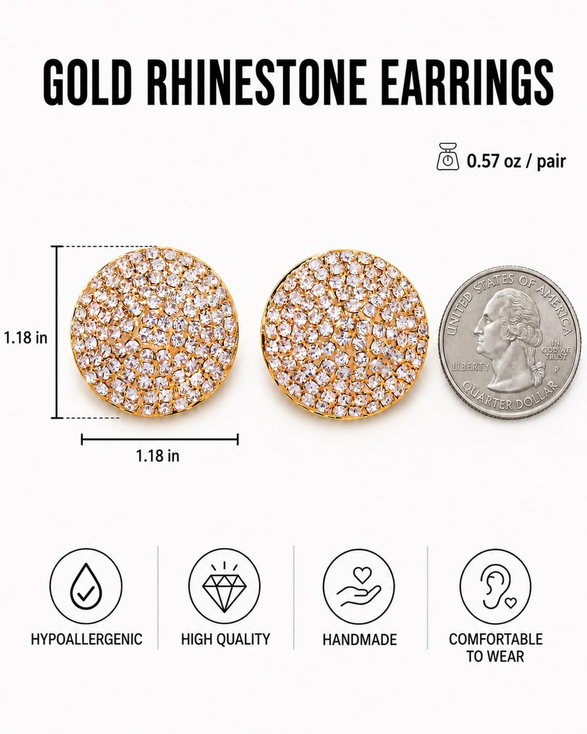 Statement Hypoallergenic Stud Earrings for Women Luxury Prom Jewelry Rhinestone