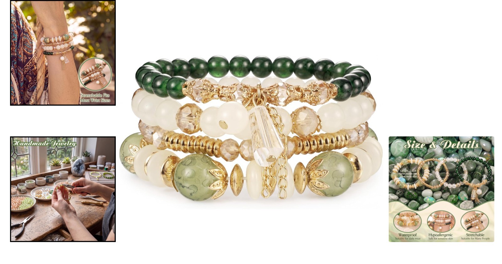 Elegant 4-Pcs Stackable Bracelets for Women – Versatile Natural Stone Jewelry
